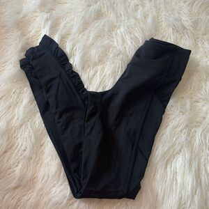 Lululemon Basic Black Sheer Ruffled Side Full Length Leggings Athletic Wear 4